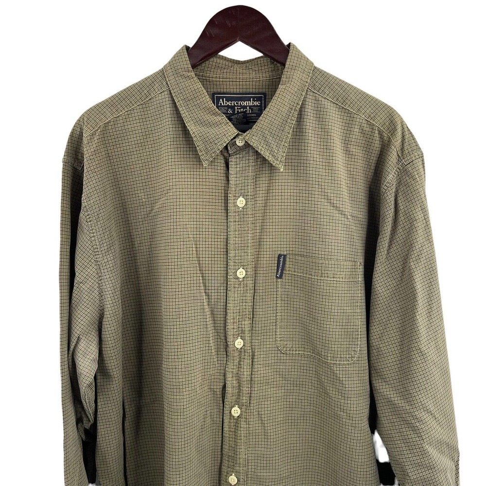 Abercrombie & Fitch Green Plaid Long Sleeve Button Front Shirt Size XL